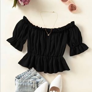 Ruffle Black Crop Top